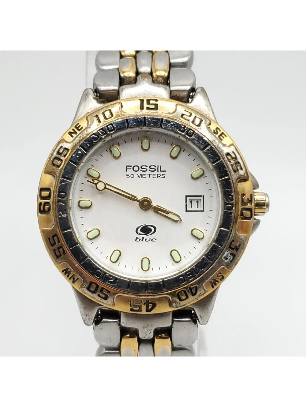 Fossil Blue Watch Women 28mm New Battery  Rotating Bezel Luminous hands